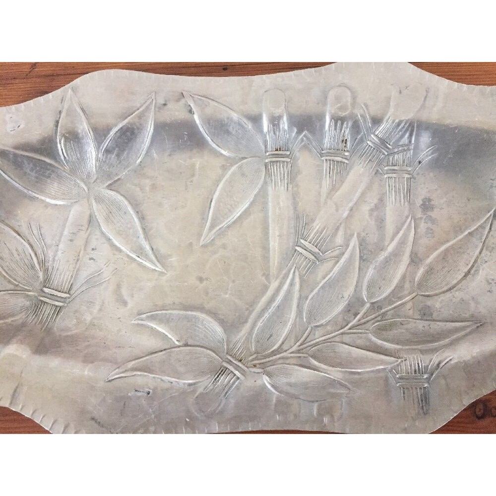 Vintage Everlast Hand Forged Hammered Aluminum Asian Bamboo Stalk Pattern Tray